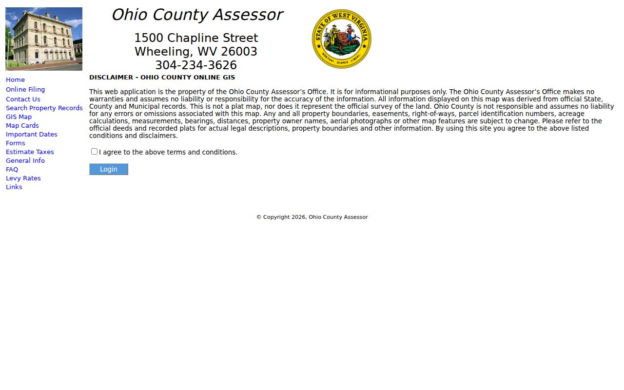 Wheeling neighbors parcel map access through Ohio County GIS