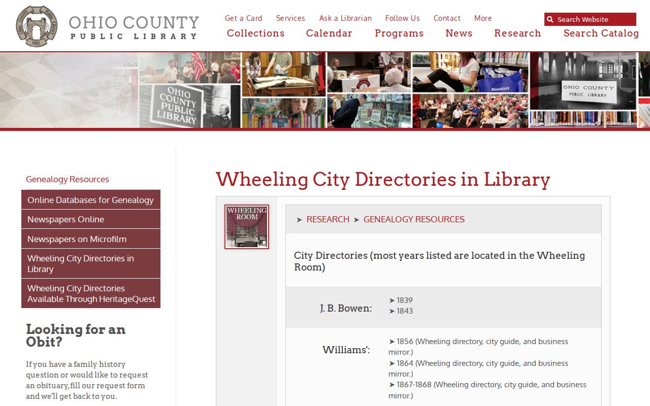 Wheeling city directory shelf years at Ohio County Public Library
