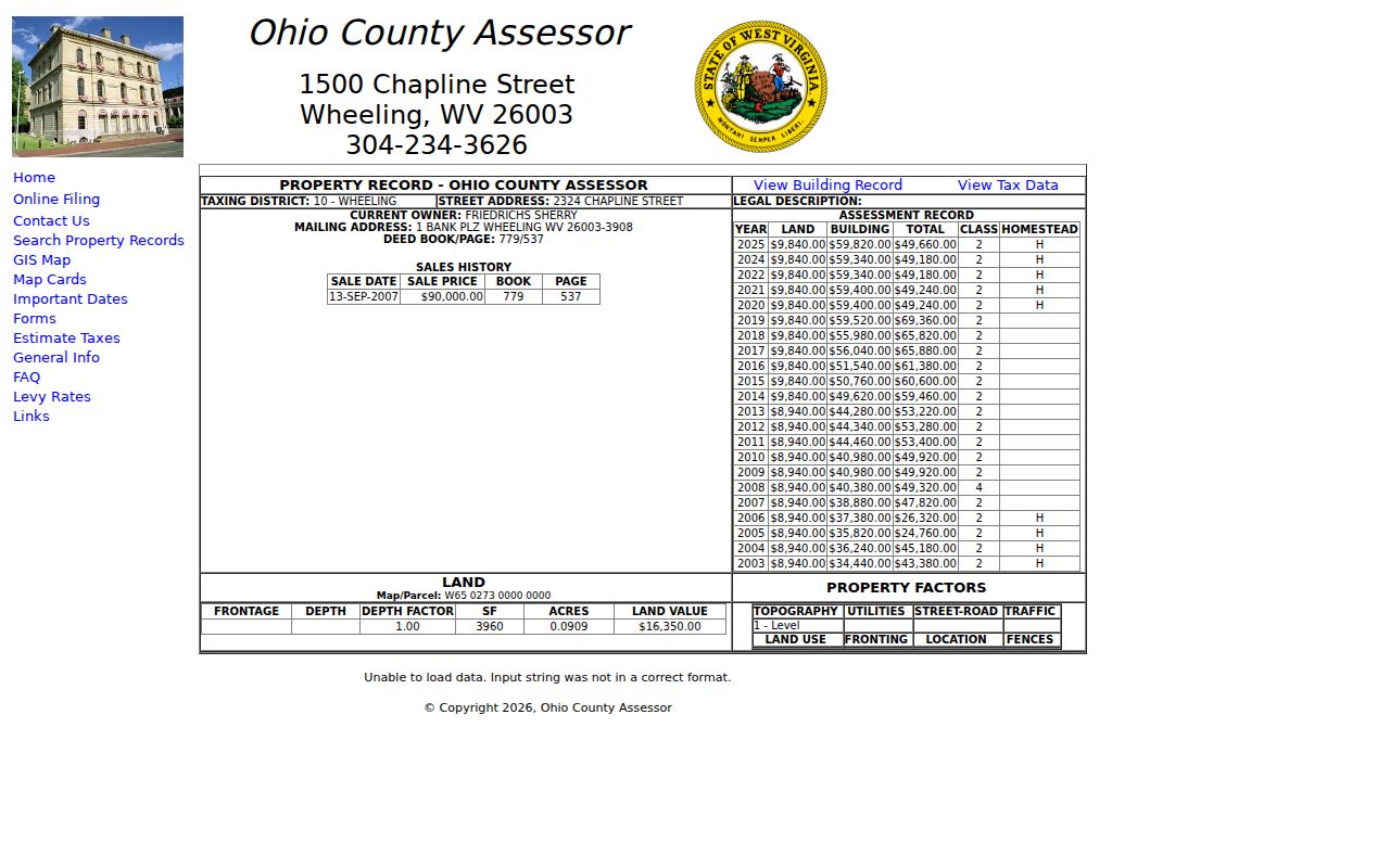 Wheeling residents directory sample property record